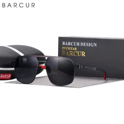 BARCUR 오리지널 브랜드 디자이너 선글라스 남성용, 편광 패션 스퀘어 선글라스, UV400 안경, Oculos Gafas De Sol
