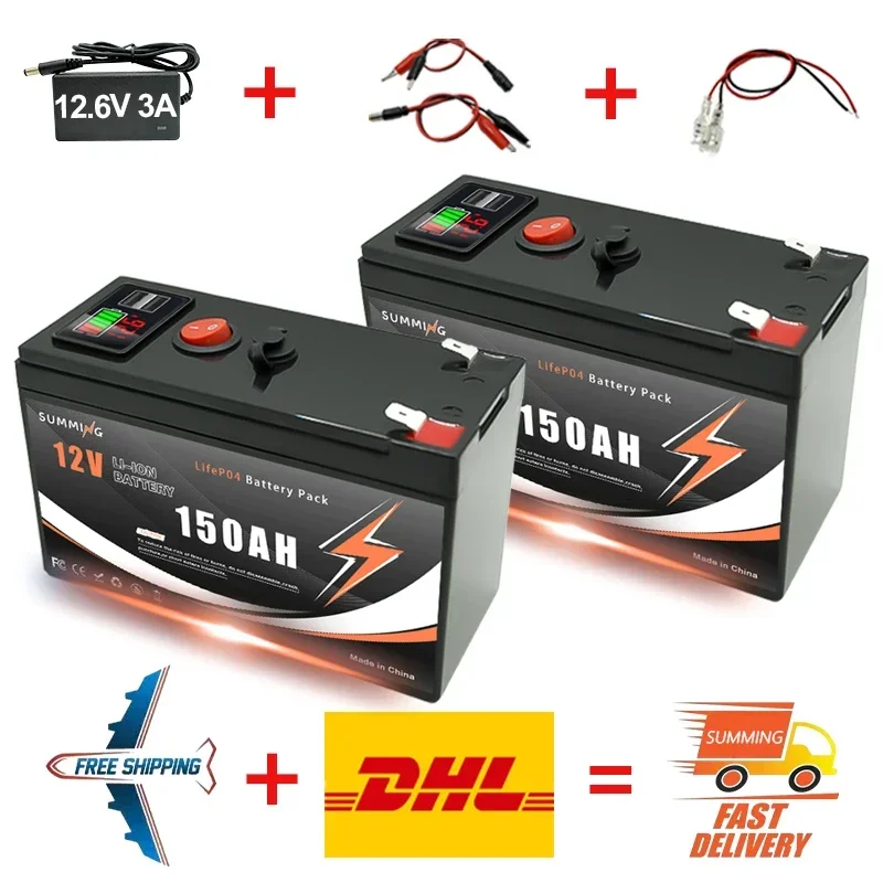 

12V LiFePO4 150Ah Lithium Battery 4000+ Deep Cycles, for Power Wheels Toys, Scooter, Radio, UPS, Kayak Fish Finder, Solar Panel