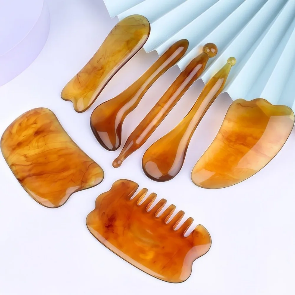 1/7Pcs New Resin GuaSha Scraping Tool Scraper Design Anti-Aging Gua Sha Board Relaxation Facial Massage Tool Women