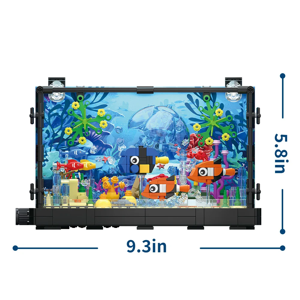 Idea Fish Tank Building Block Set with Light，Aquarium, Marine Life, Jellyfish And Turtle Ecological Tank, Toys For Boys And Girl