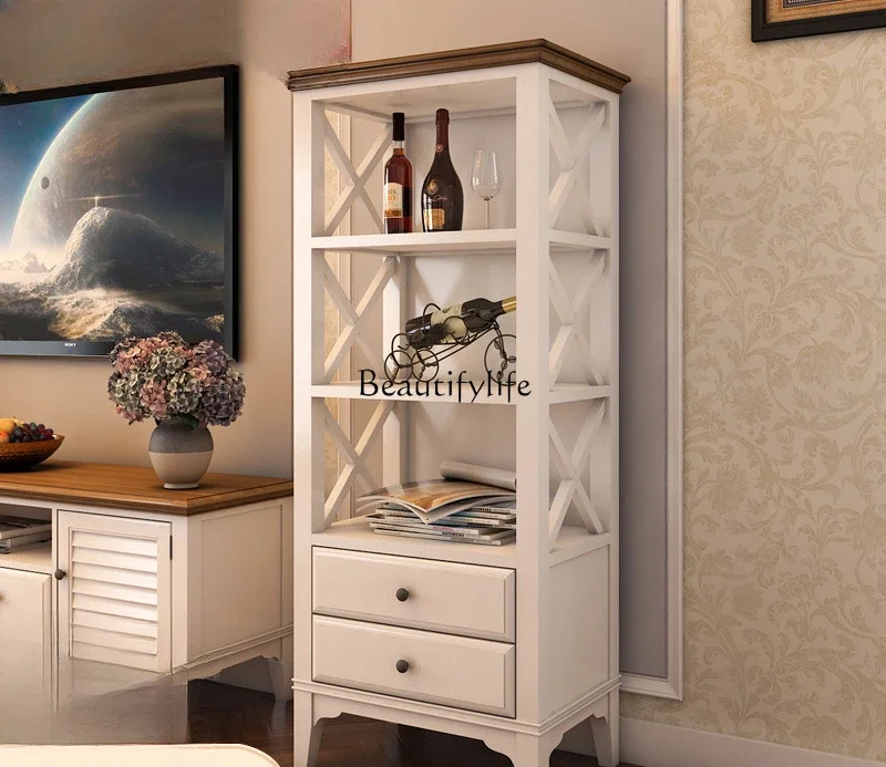 

American all solid wood wine cabinet white pastoral rural Mediterranean locker