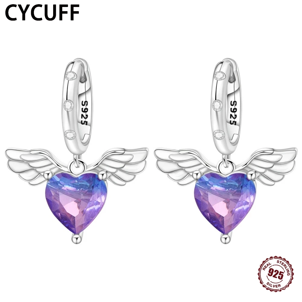 

CYCUFF 925 Sterling Silver Earrings Purple Zircon Heart-shaped Wing Earrings For Women Birthday Party Fine Jewelry Making Gifts