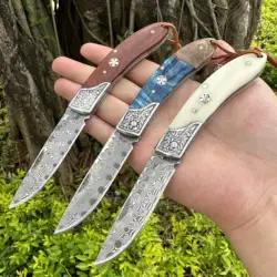 Topwell Handgemaakt Gesmeed Vg10 Blade Damascus Zak Opvouwbaar Mes Rundvlees Bot/Hars/Rozenhout Handvat Collectie Draagbare Edc Outdoor