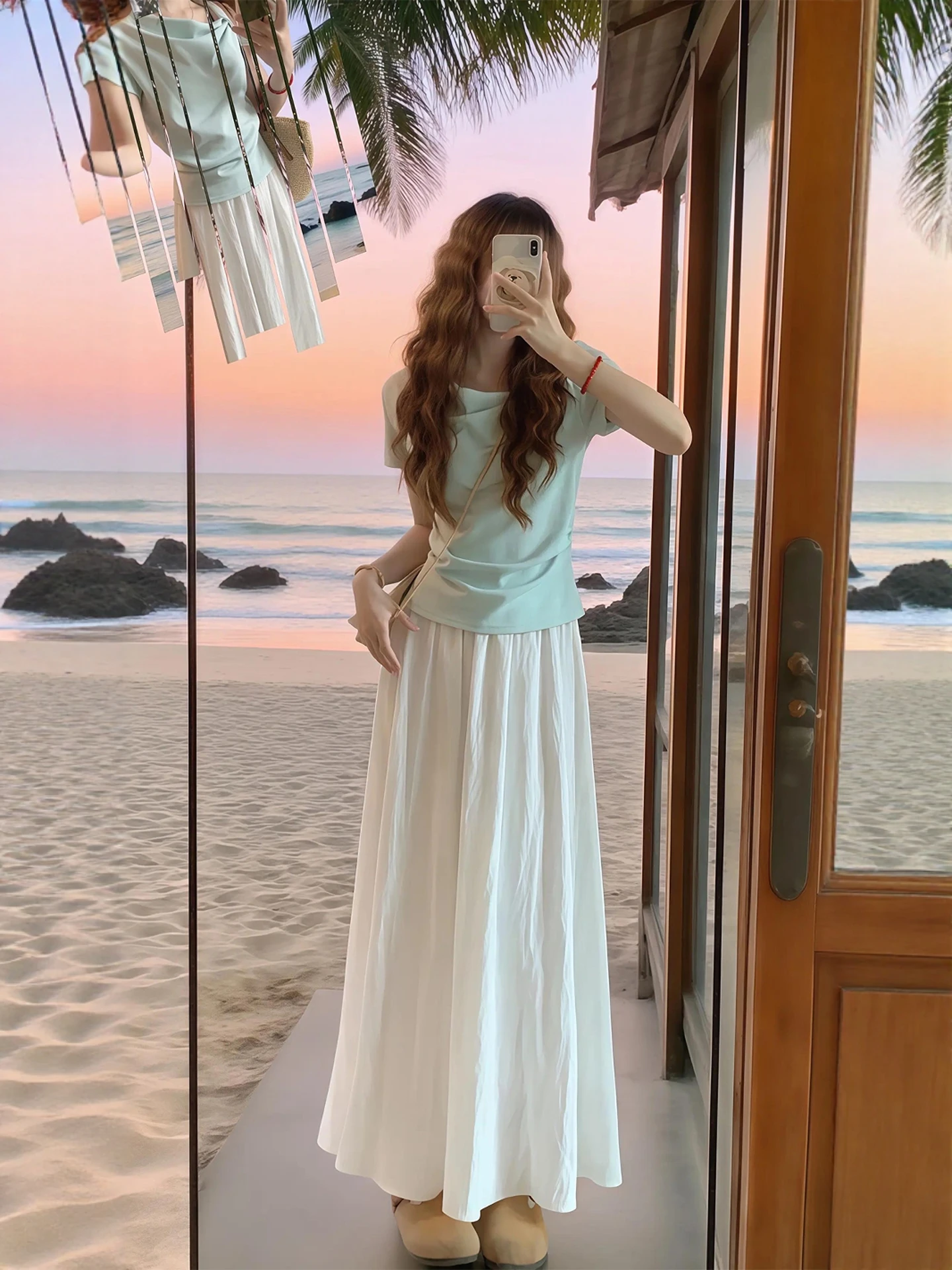 

Summer Faion Women's ort Sve T-irt Skirt Set Gentle Agel Cute Dr Set plus Size Fat MM f-length Skirt Ensemble