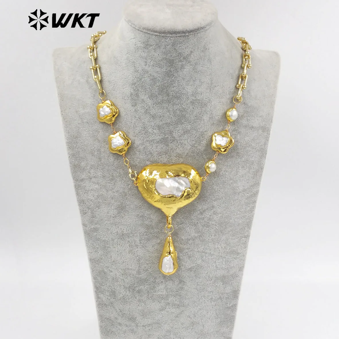 

WT-JN241 Новое поступление, классический кулон с позолоченным жемчугом Balok, можно регулировать массивное ожерелье для вечеринки