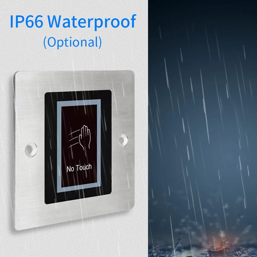 Metal Backlight Infrared Touchless Exit Release Switch Button No Touch Switch IP54 Waterproof Wired Delay Access Control System