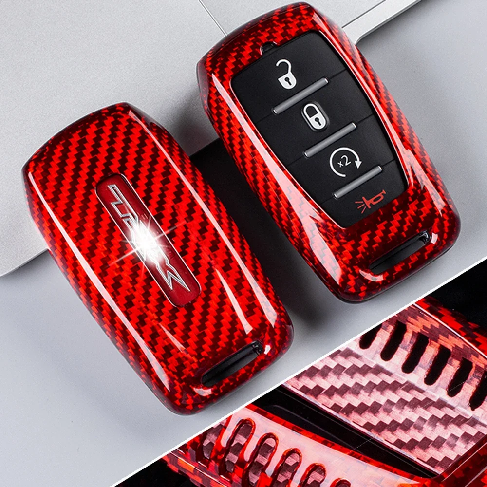 キーホルダー付き限定キーフォブカバー、RAM 2500パワーワゴン3500用カーボンファイバーキーケース、スマートキーアクセサリー、2023
