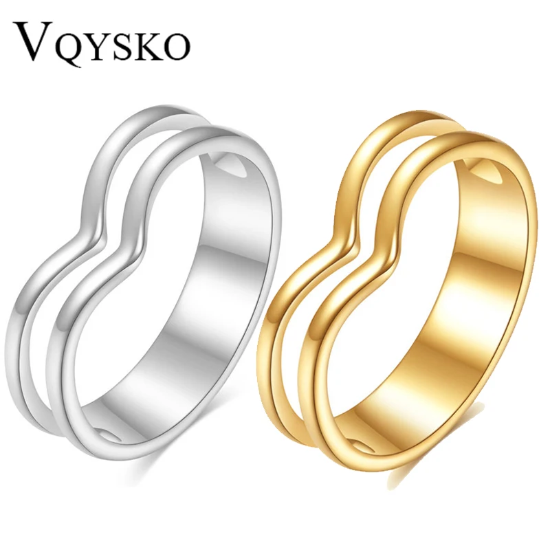 VQYSKO Custom Stainless Steel Love Double Layer Rings For Ladies Couple Wedding Rings Birthday Gifts