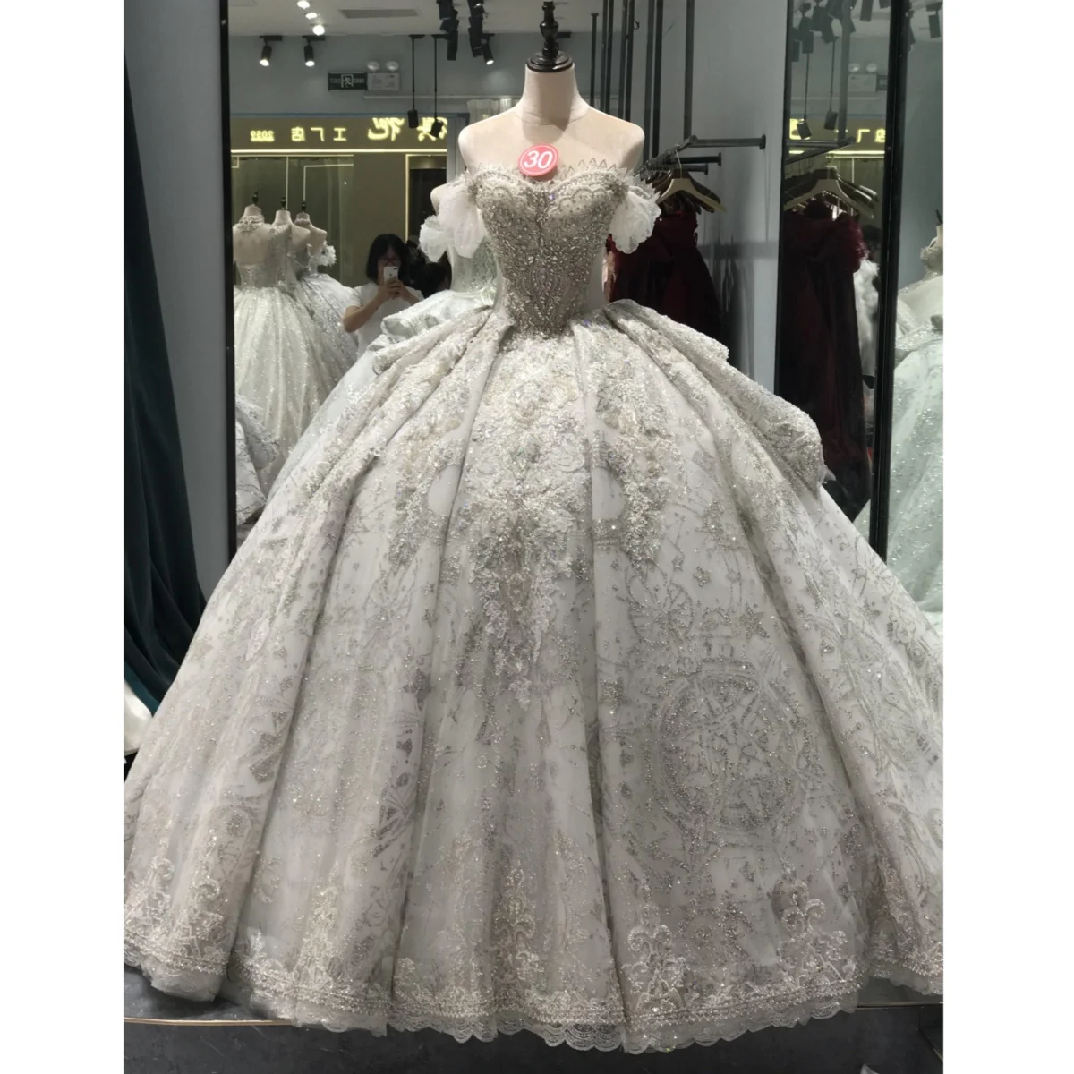 Kisswhite LTT Collection Customized Luxury Wedding Dress 2026 High Leves Glitters Off The Shoulder Ball Gown Dress