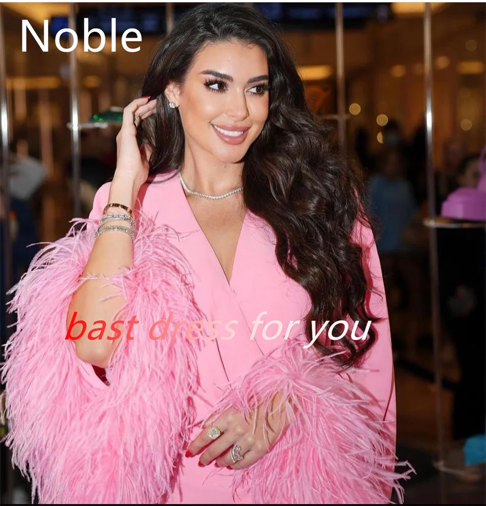 Noble  Pink V Neckline Prom Dress Ankle Length Long Sleeves With Features Evening Summer Elegant Party Dress For Women2023