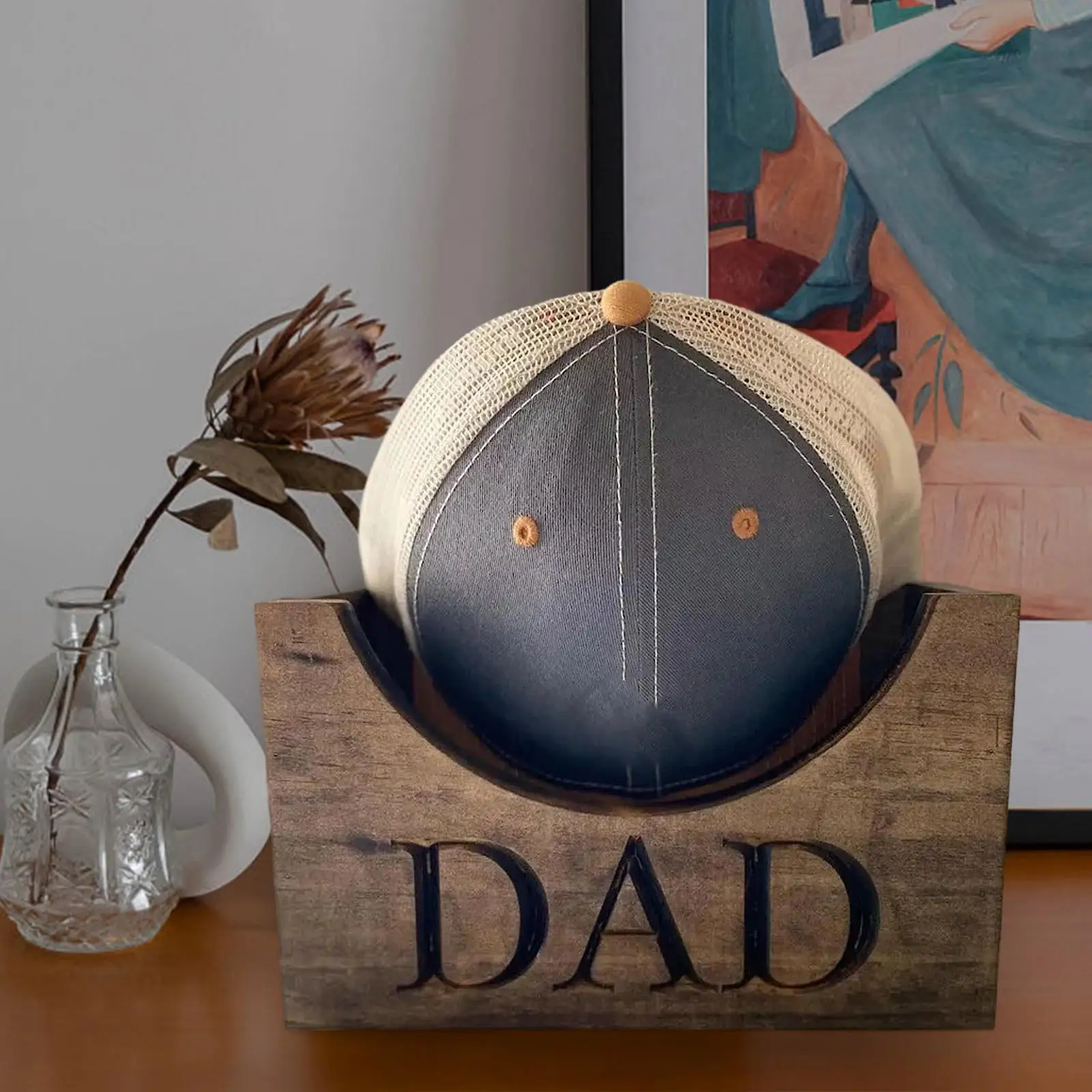 

Fathers Day Wooden Hat Holder Father's Day Gifts Small Baseball Caps Rustic Birthday Gift Hat Storage Rack for Dad and Father