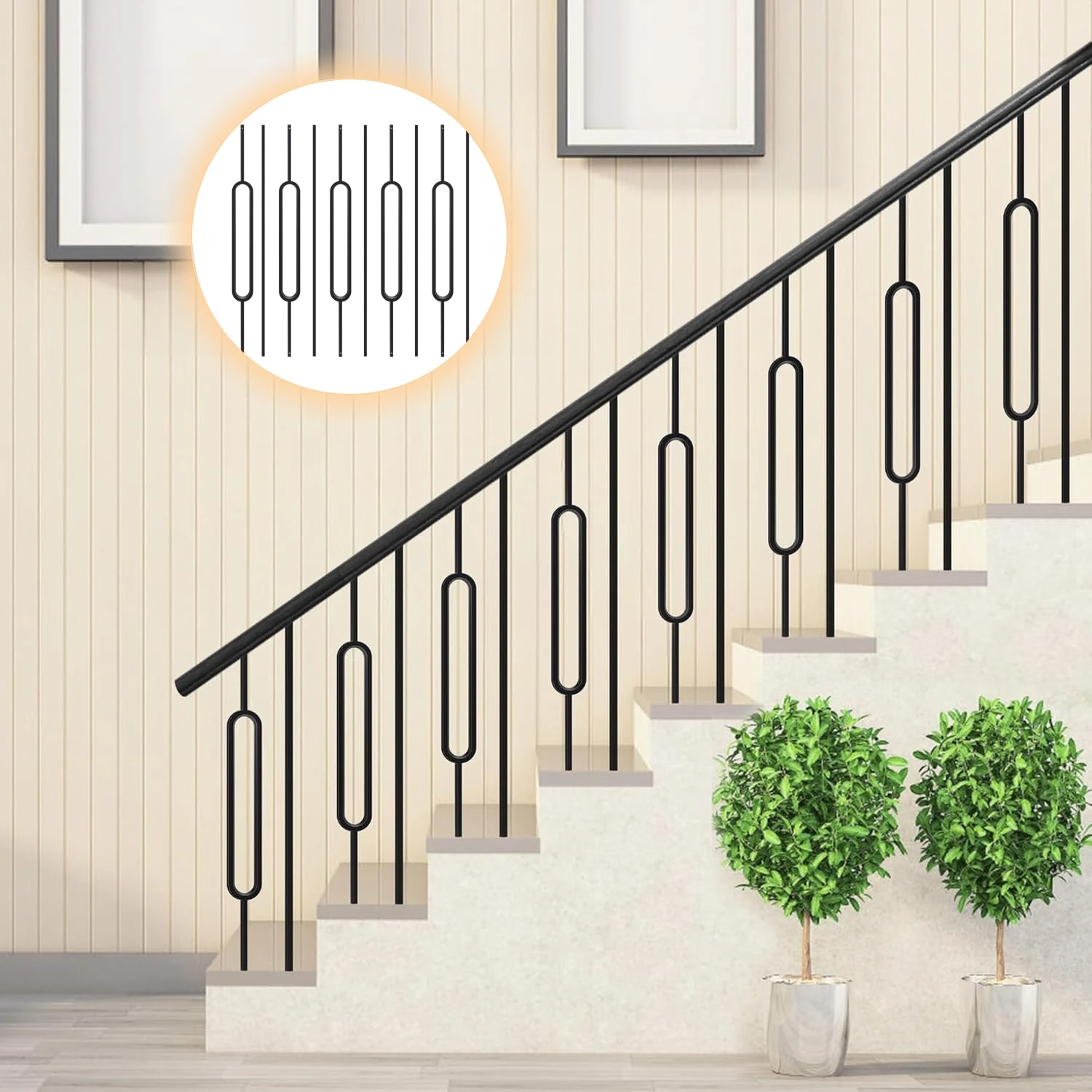 

10pcs 5 Oval 5 Straight Wrought Iron Set, Spindles Metal Balusters Staircase Interior Fence Railing, Durable Cast Construction