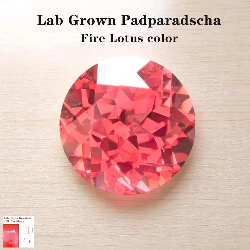 

Lab Grown Padparadscha Round Shape Fire Lotus Charm Beads for Diy Jewelry Making Pendant Materials Selectable AGL Certificate