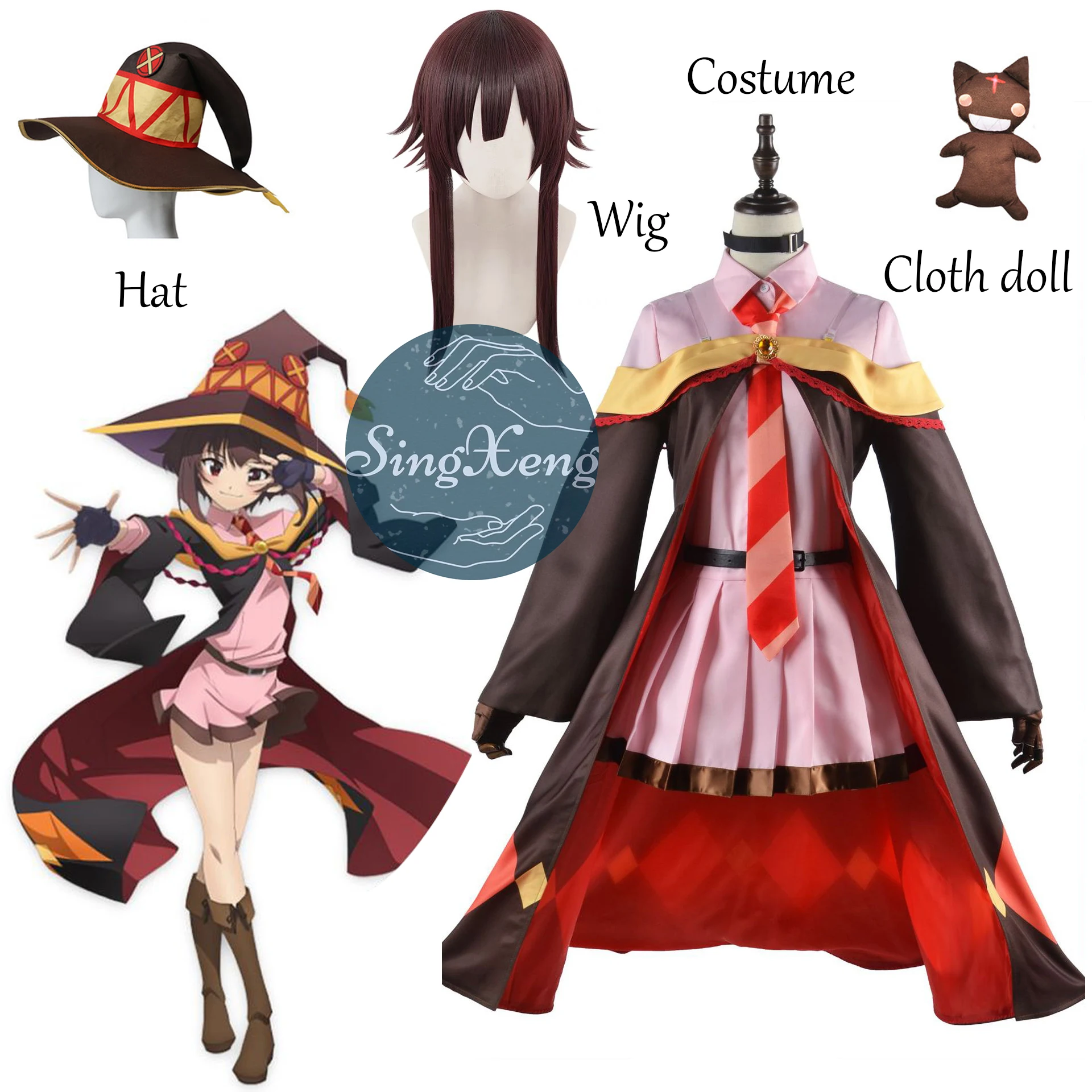 

Парик для косплея SingXeng KonoSuba Megumin, накидка, Униформа, шляпа ведьмы, наряд, благословение Бога Megumin