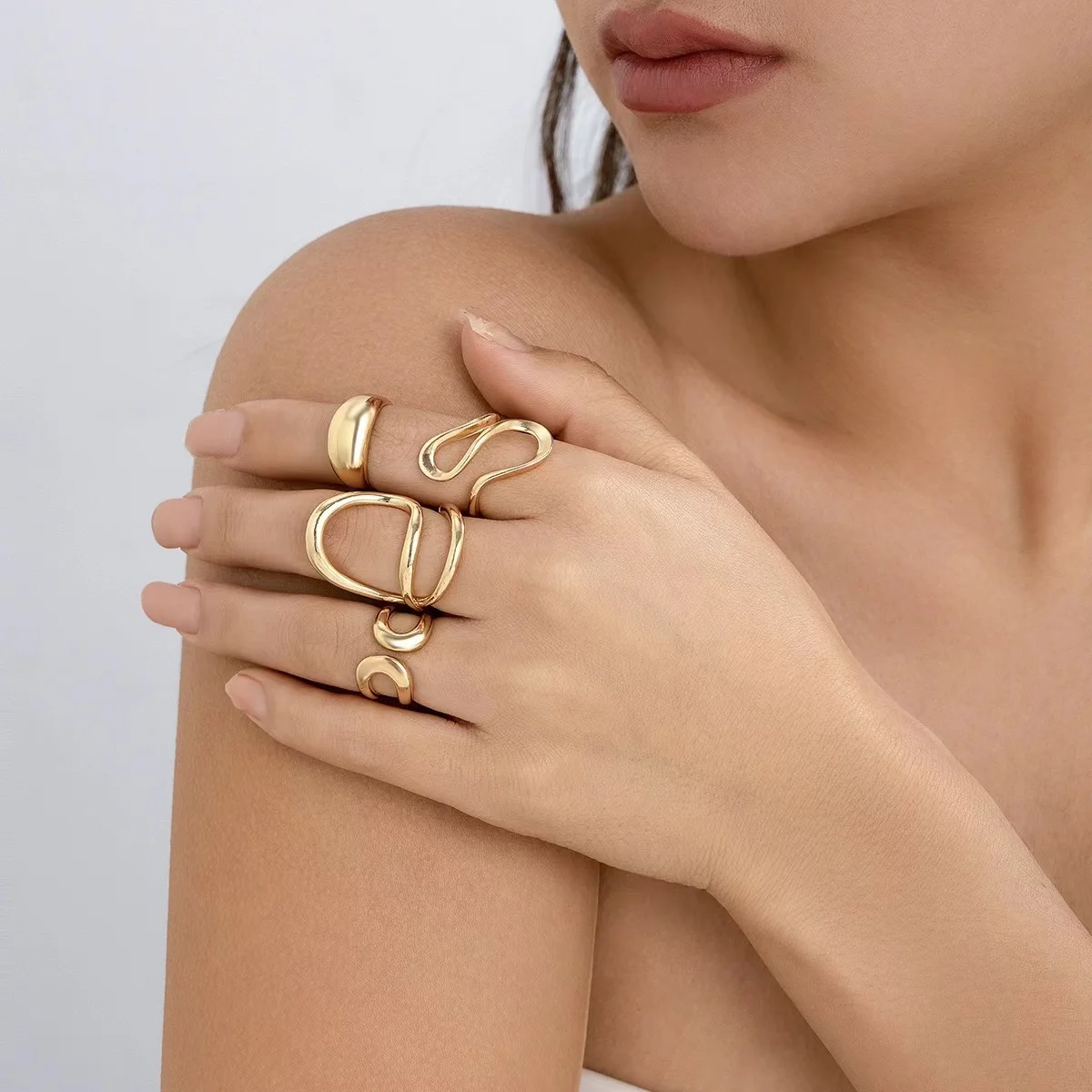 Cross-Border Hot Vintage Irregular C-shaped Open Ring Set Women Creative Geometric Finger Knuckle Ring Couple Jewelry! Attachmen image 4