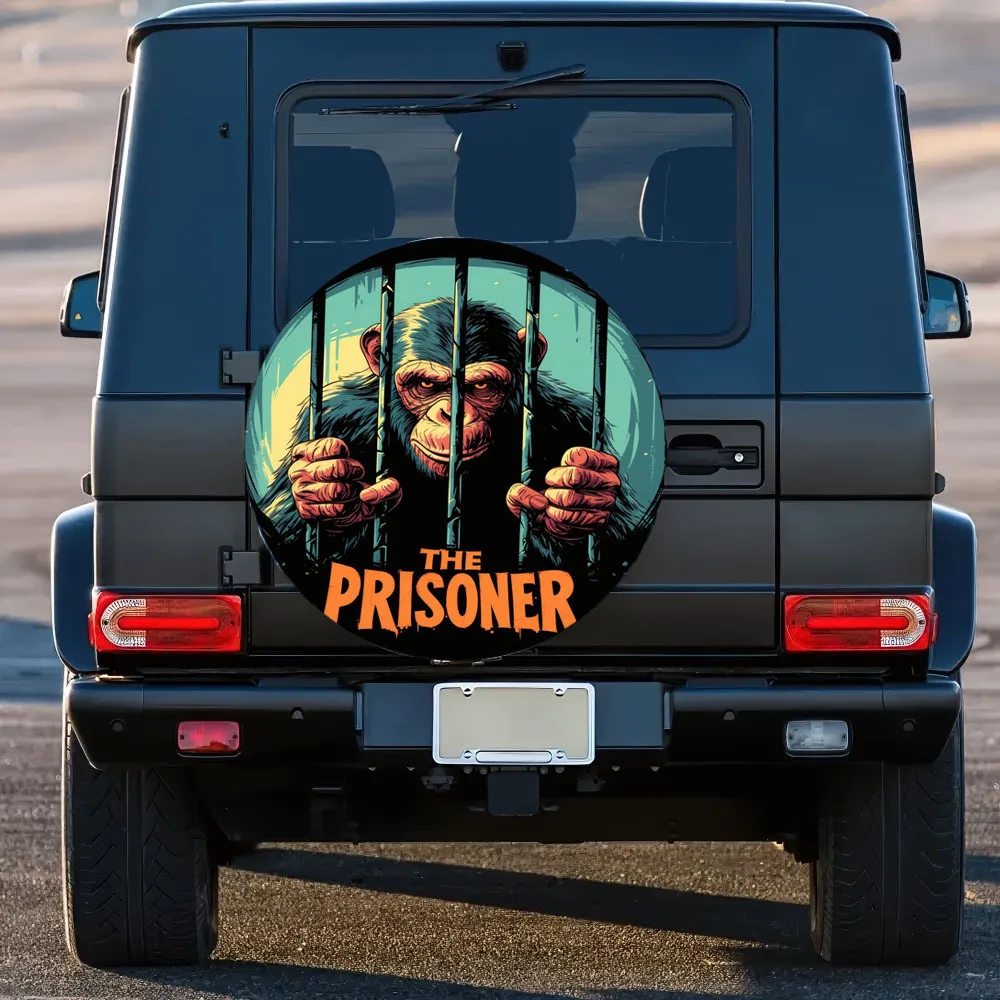 Monkey Prisoner Pattern 30/34-Inch Multi-Functional Spare Tire Cover, Suitable For Jeep, Trailer, RV, Off-Road Vehicle, Truck, C