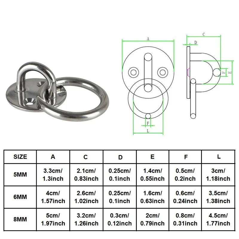 4 Pieces Round Pad Eye Plate With Ring for Suspension Ceiling Hooks 304 Stainless Steel