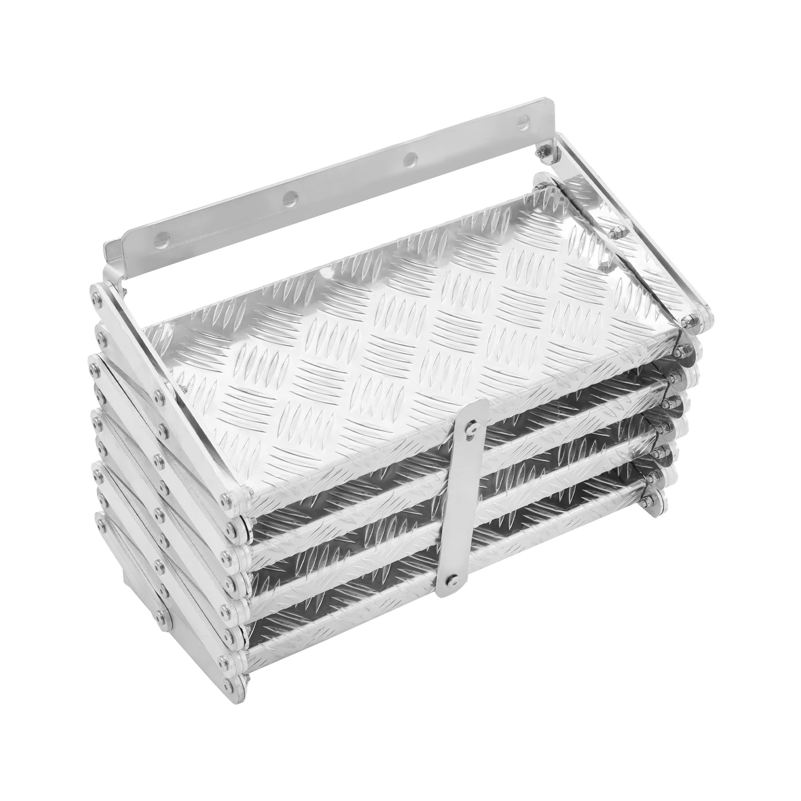 110kg 4-Step Scissor Foldable Step Ladder, Aluminum RV Entry Step With Anti-Slip Treads, for Camper Trailer Truck