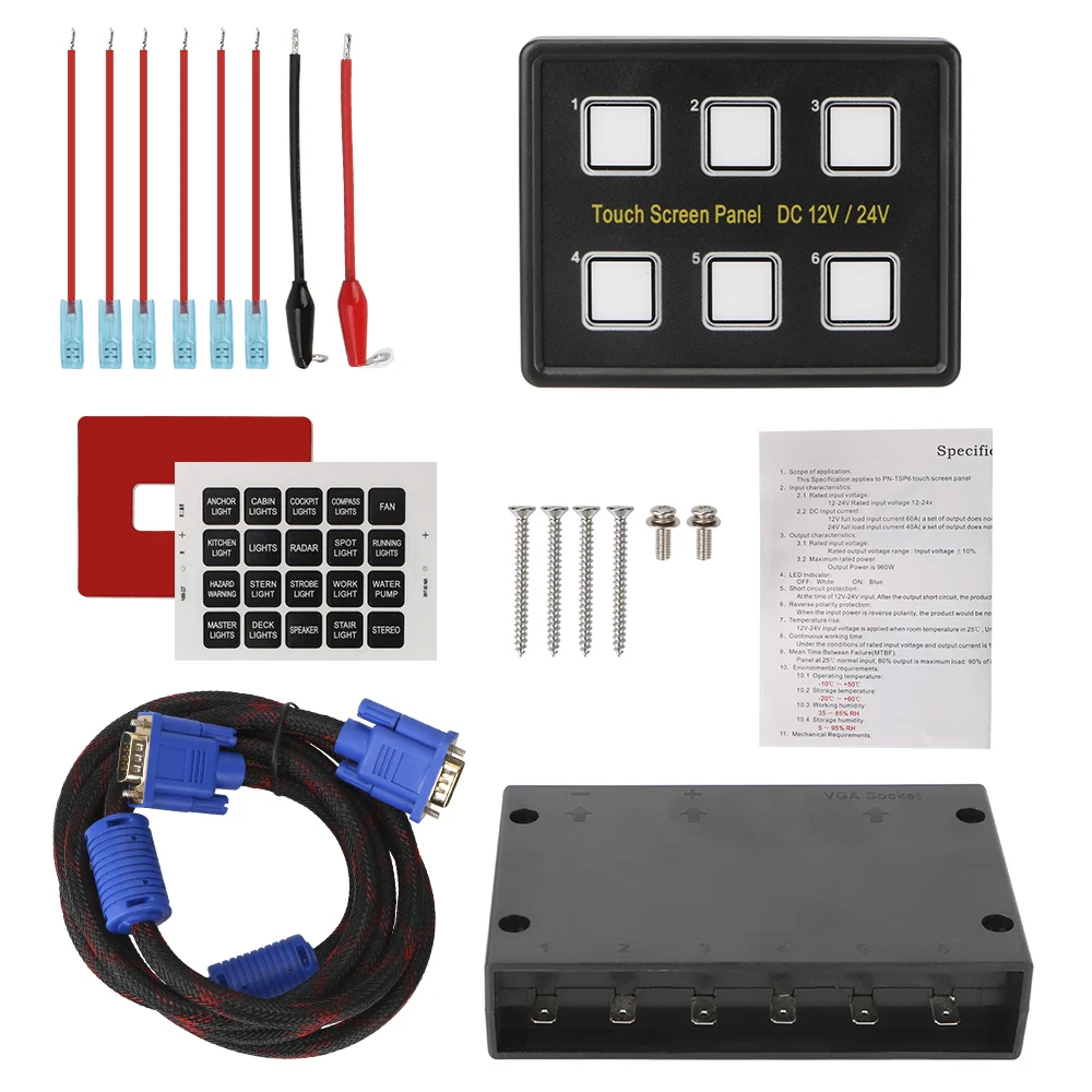 

6 Gang LED Switch Panel Slim Touch Circuit Control Panel Box Touch Screen Switches Panel for Car Marine Caravan Waterproof