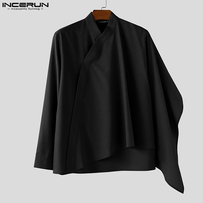 

INCERUN Men Shirt Solid Color V Neck Long Sleeve Loose Irregular Shirts Men Streetwear Loose 2025 Fashion Casual Men Clothing