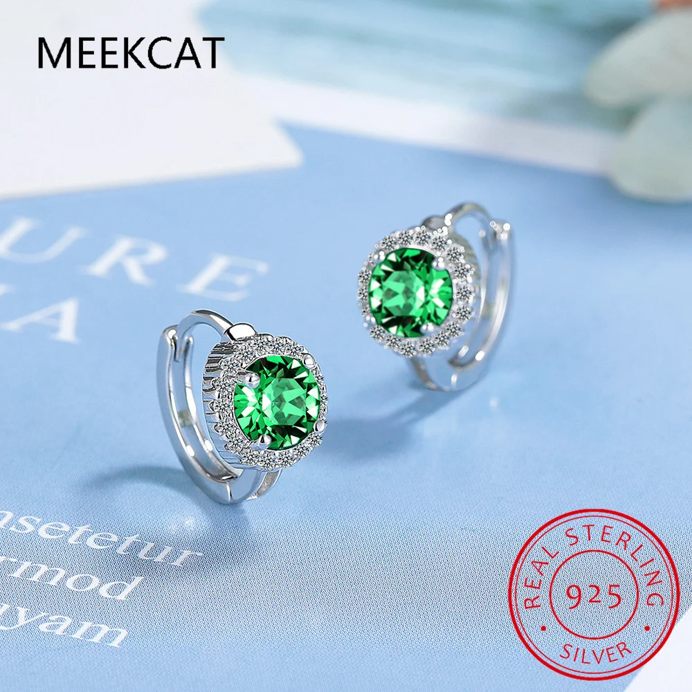 Luxury 2.1ct Green Simulated Nano Emerald 925 Sterling Silver Round Hoop Earring for Women Gemstone Statement Jewelry Aretes