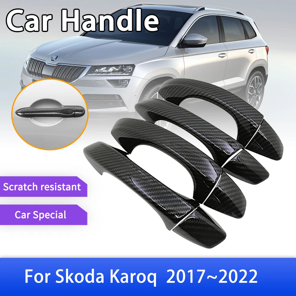 Carbon Fiber Door Handle Cover Trim for Skoda Karoq NU7 2017 2018 2019 2020 2021 2022 Car Protective Accessories Gadgets Sticker