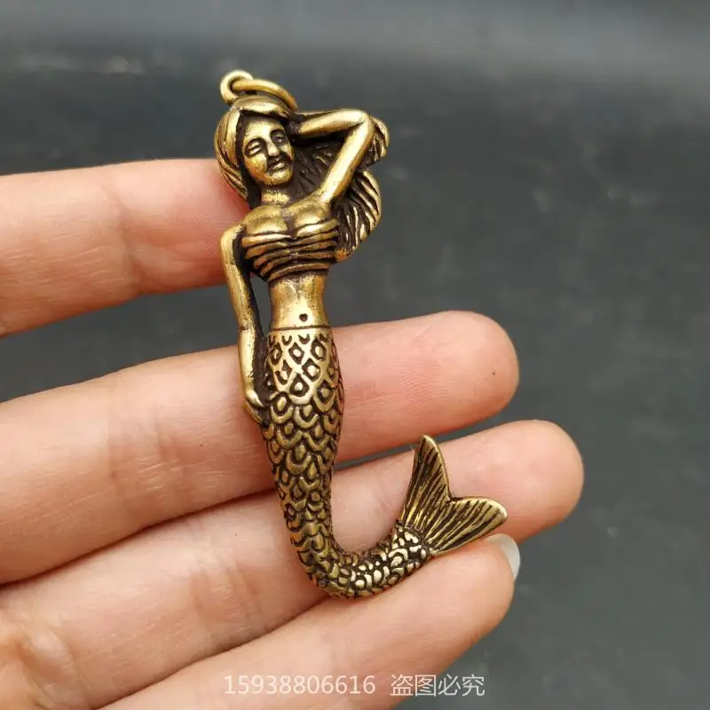 

Antique Bronze Ware Antique Miscellaneous Collection Antique Old Bronze Brass Mermaid Keychain Pendant Old Goods Old Items