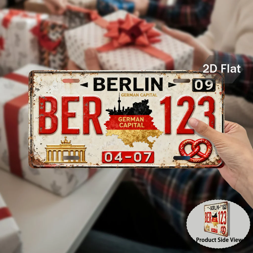 2D Flat License Plate 1 Berlin, for Germany, Capital Logo | Vintage European City Logo,Ideal for German Enthusiasts