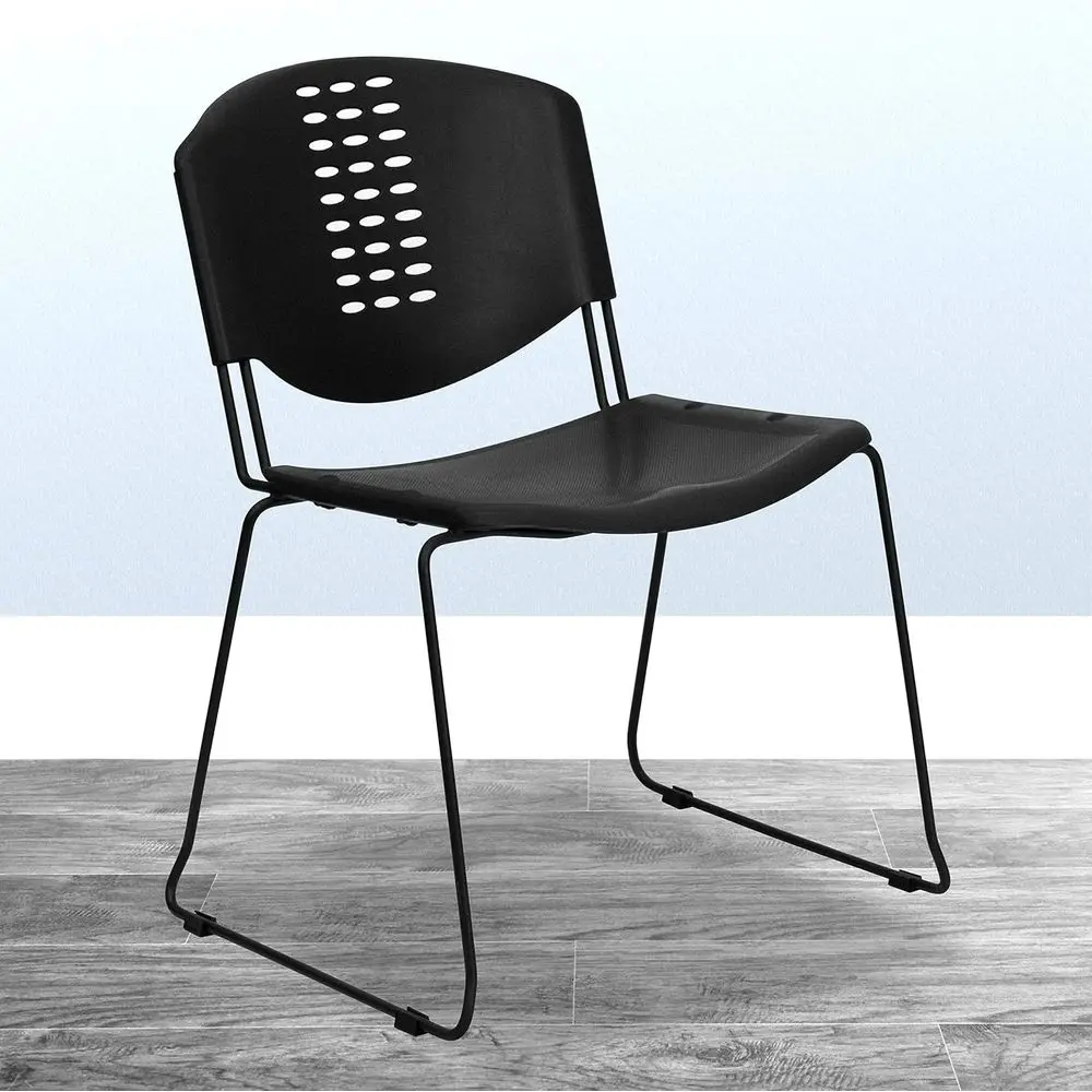 Hercules 400 lbs. Black Plastic Stackable Chair with Black Frame