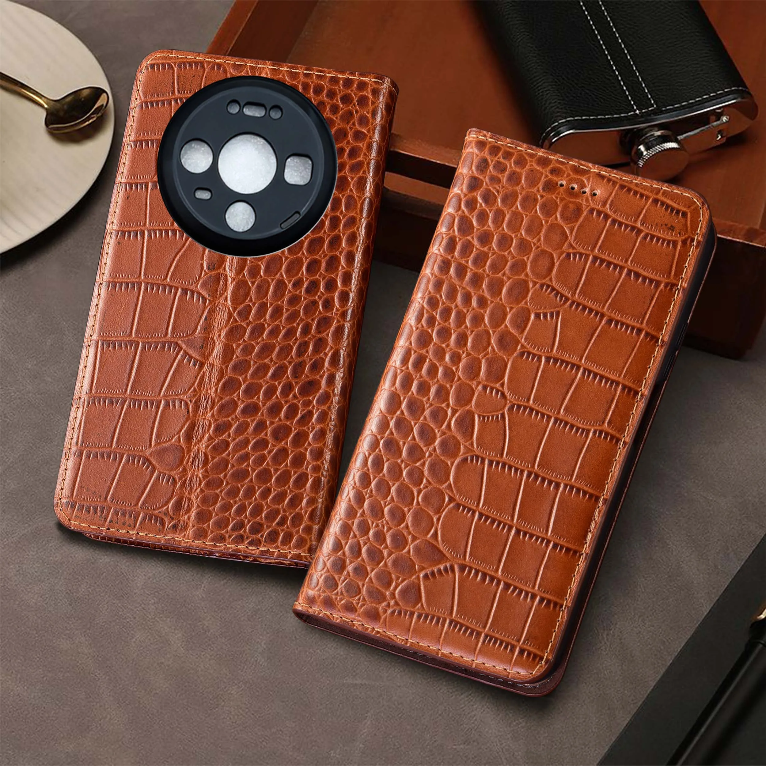 

Genuine Leather Phone Case For HuaWei Mate 30 40 50 60 70 80 Pro Max Lite Plus RSR Crocodile Pattern Of Flip Cover Case Cowhide