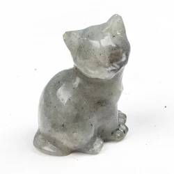 Hand Carved labradorite Mini Cat, Natural Stone Animal Figurine Gemstone Kitty, Crystal Craft, Chakra, Home Garden Decor, 1.5