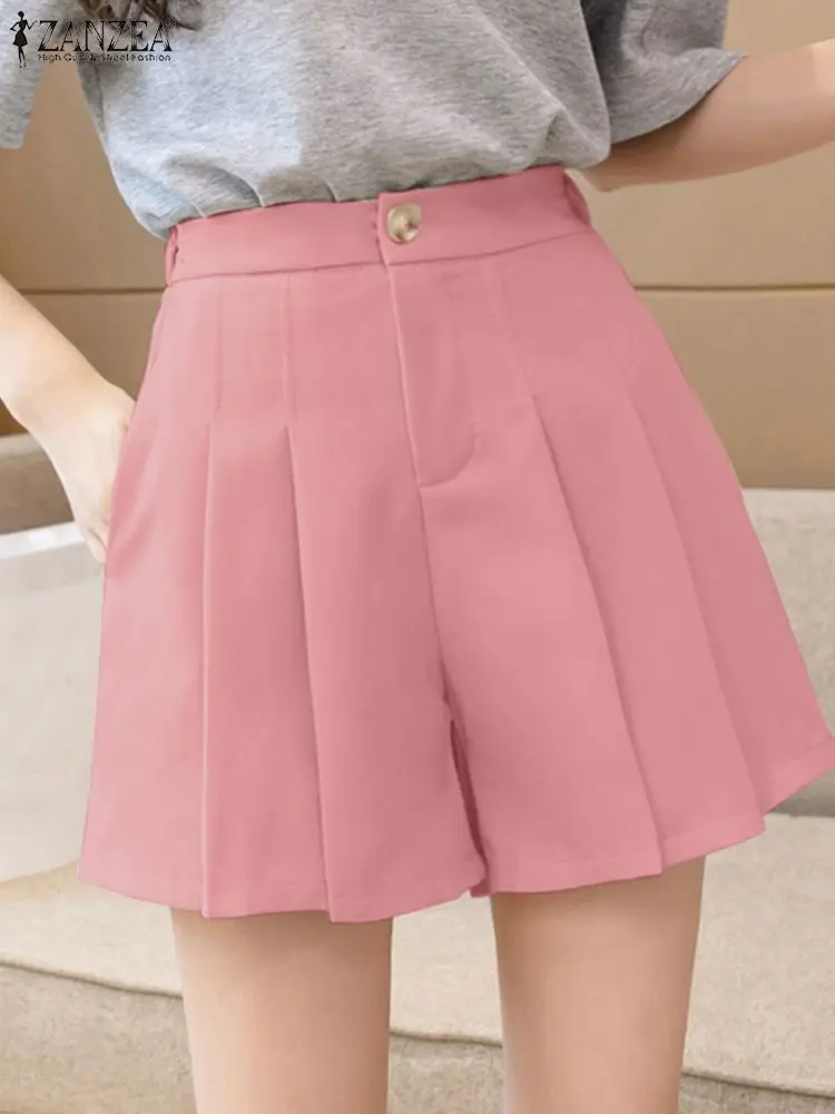 

ZANZEA Summer High Waist Solid Shorts Women Fashion Work Party Wide Leg Trousers Female Palazzo Elegant Casual Pleated Pants