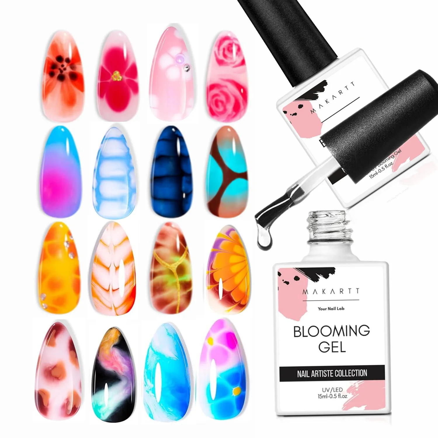 

Nail Blooming Gel Nail Art Blossom Gel Soak Off U V LED Gel Polish for Spreading Effect, Marble, Floral Print Nail Art Supplies