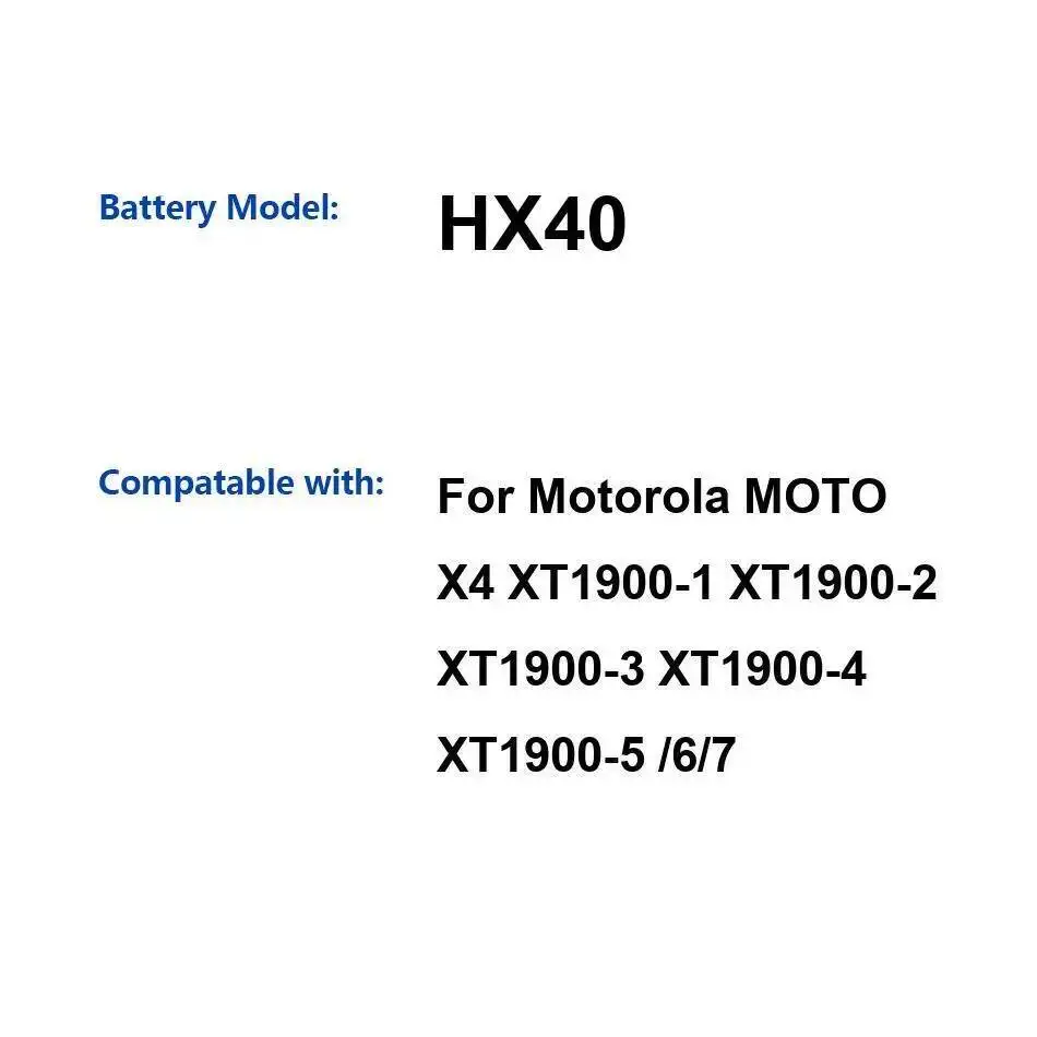

Аккумулятор для мобильного телефона HX40 для Motorola Moto X4 XT1900-1 XT1900-2 XT1900-3 XT1900-4 XT1900-5 6 7 3000 мАч Прочный