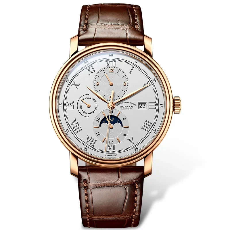 

Часы BORMAN BM801, новинка 40, роскошные мужские автоматические механические мужские часы, водонепроницаемые многофункциональные часы с сапфировым стеклом и фазой Луны