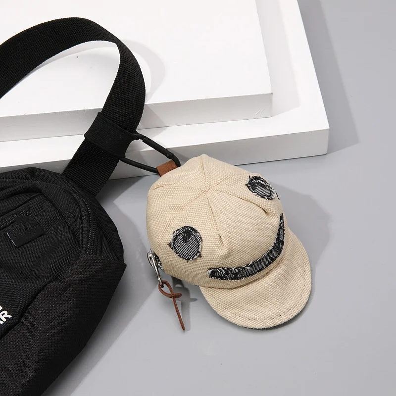 Personalized Double Spelled Peaked Cap Keychain Bag Hip-Hop Trendy Headphone Bag Hat Style Coin Purse Backpack Car Key Pendant