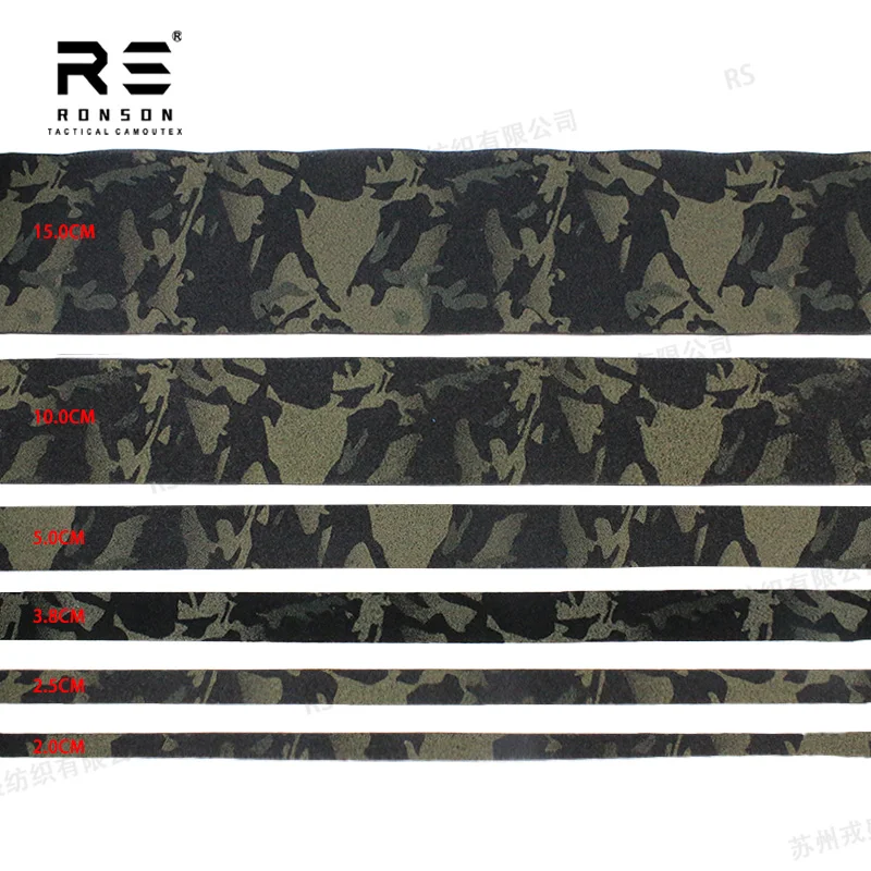 MC Black Camouflage Printed Nylon Loop Width 25/38/50/100/150mm Nylon Loop Fastener Strap Durable for Tactical Gear and Outdoor