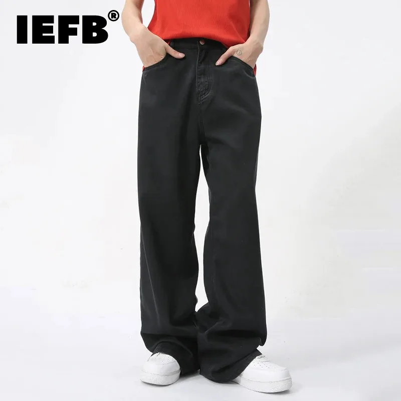 

IEFB 2024 New Men's Jeans Slim Casual Washing Process Denim Pants Trendy Korean Style Solid Color Zipper Opening Trousers 9C5900