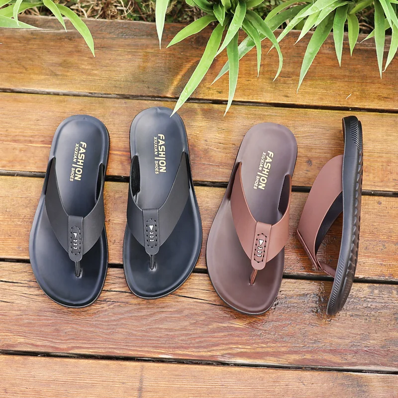 Fashion Leather flip flops Men Slippers Home Sandals PU Leather Light Men Summer Shoes Sandalias Comfort Beach Sandals Outdoor