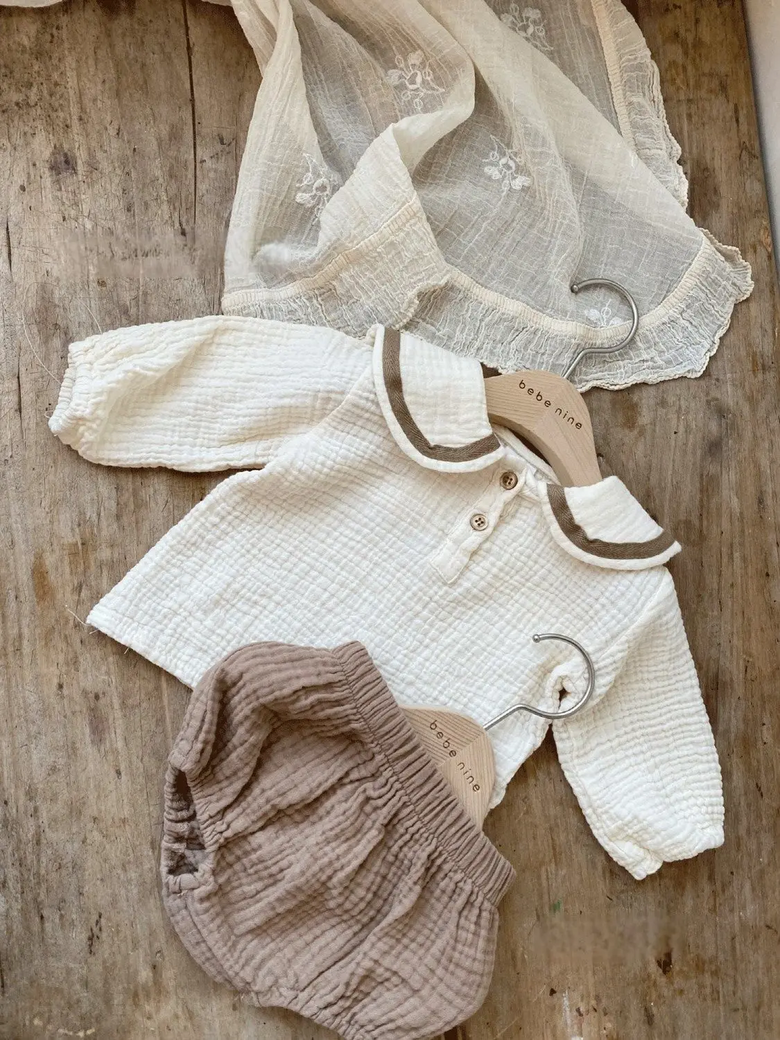 

Baby Boy Girl Clothes Set Muslin Summer Autumn Baby Organic Cotton Lapel Navy Style Long Sleeve Tops + Shorts Newborn Baby Sets