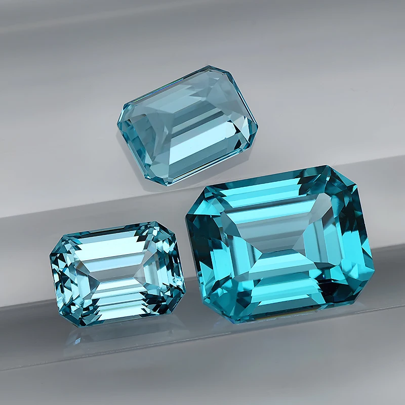 

Top Lab Grown Paraiba Sapphire Emerald Cut Gemstone Charms DIY for Jewelry Making Wiht AGL Certificate