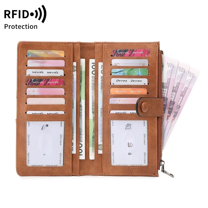 

Женский длинный кошелек RFID в стиле ретро, кошельки большой емкости с несколькими отделениями для карт, модный клатч