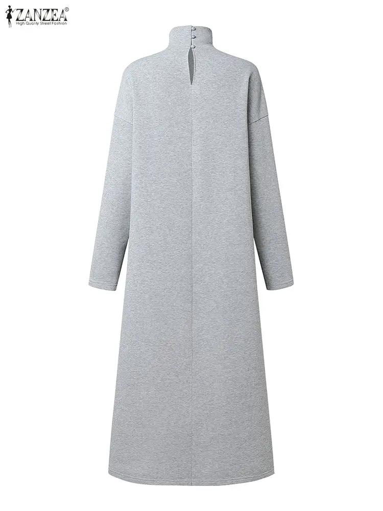 ZANZEA Fashion Sweatshirt Dress Women Casual Turtleneck Long Sleeve Solid A-Line Midi Dresses for Woman FW 2025 Cozy Warm Robes - Image 3