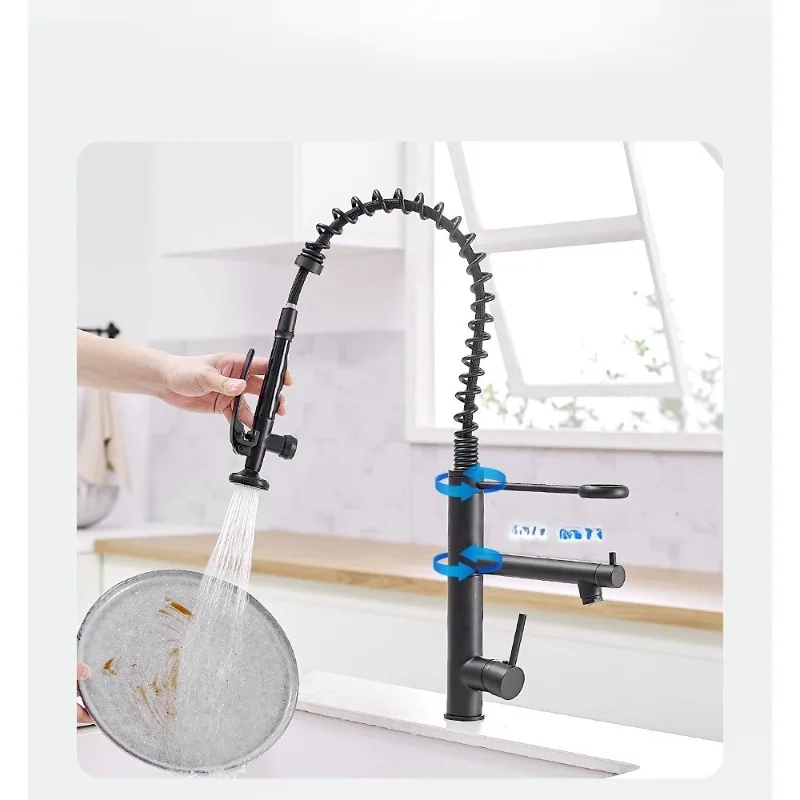 

Высококачественный кухонный поворотный выдвижной смеситель для раковины с двойным выходом, смеситель для горячей и холодной воды с одним отверстием, матовый цвет