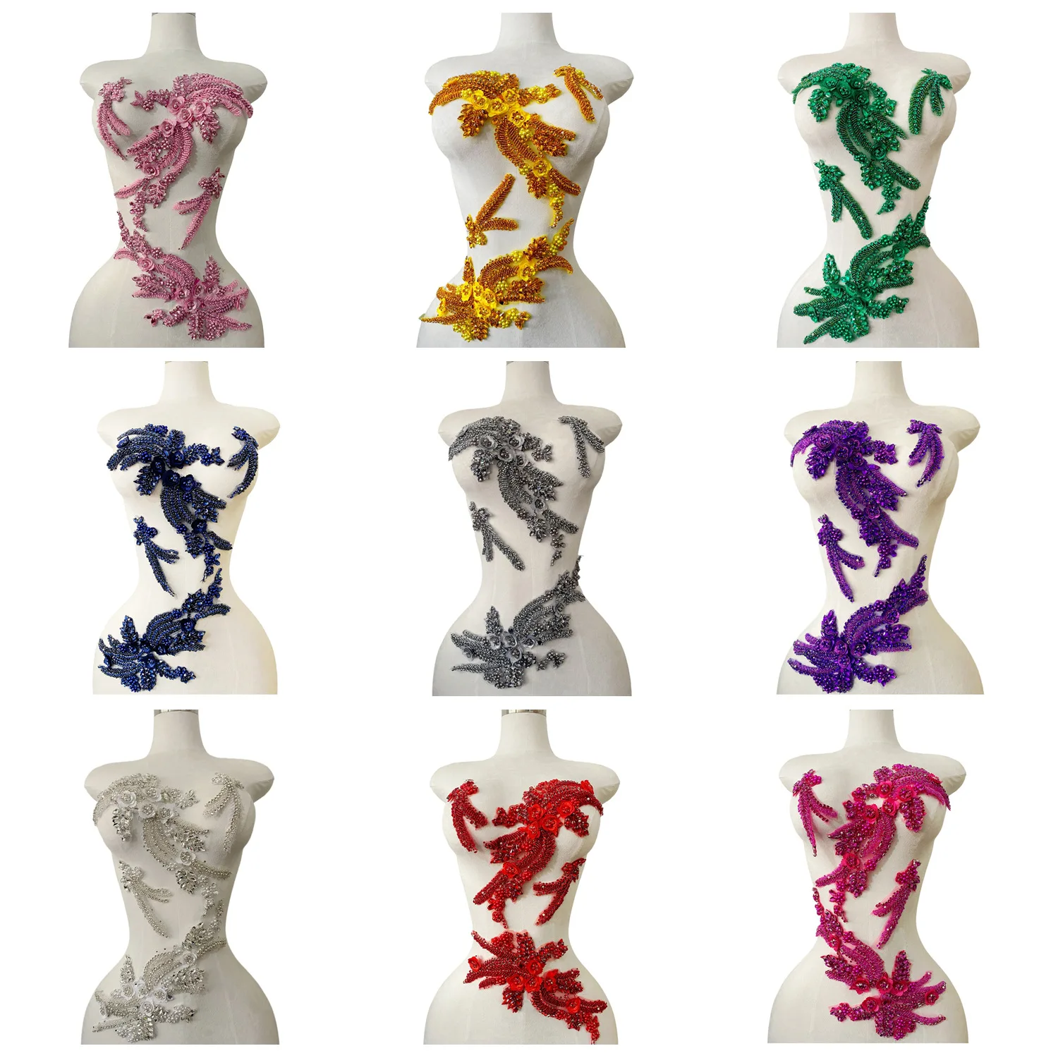 14 Colors Handwork Beaded 3D Floral Tassel Patches Material 4 Pieces Decorative Embellishments Fabric Evening Dress Accessories