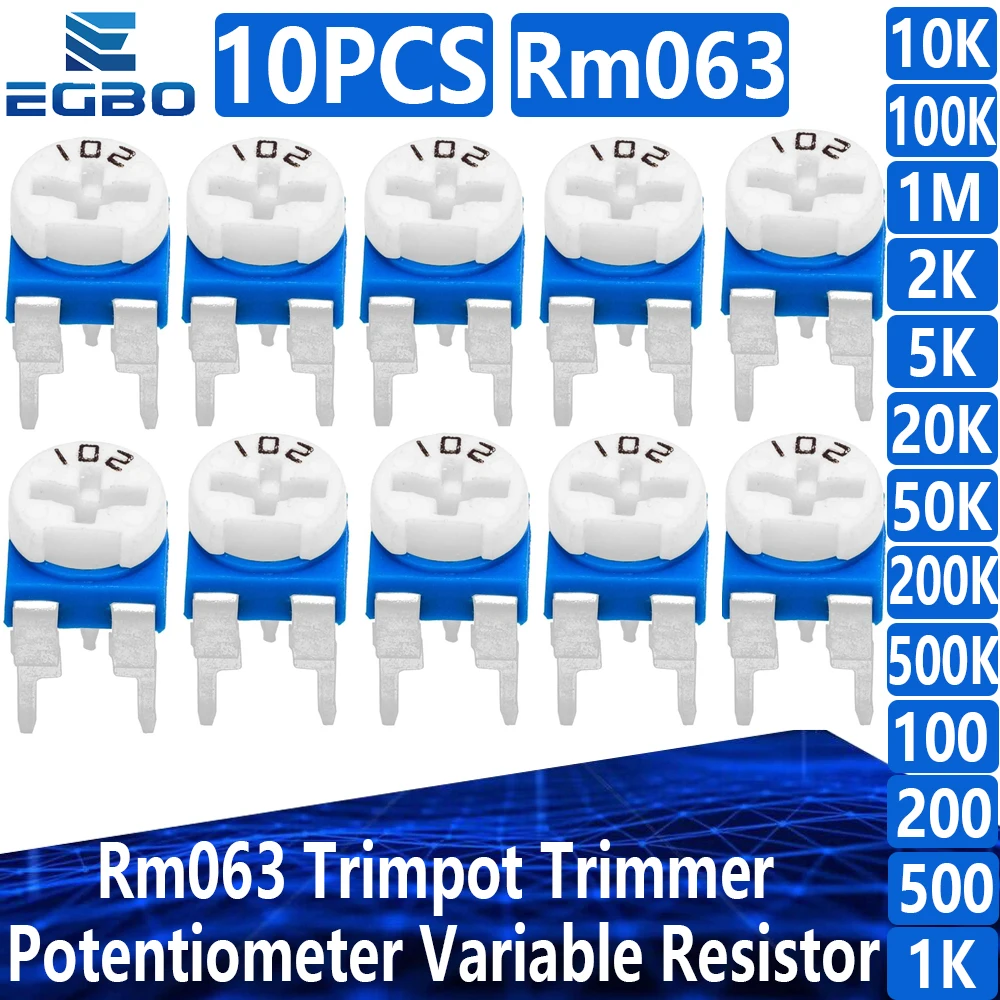 10pcs Rm063 Rm-063 100 200 500 1k 2k 5k 10k 20k 50k 100k 200k 500k 1m Ohm Trimpot Trimmer Potentiometer Variable Resistor