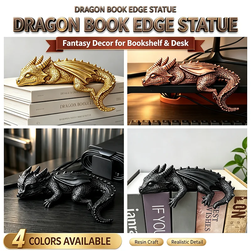 Resin Sleeping Dragon Book Edge Figurine Cute Dragon Statue Bookend Ornament Fantasy Desktop Decor For Home Bookshelf Decoration