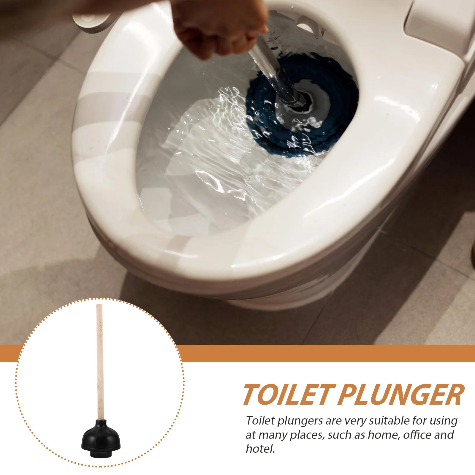 

Toilet Plunger Heavy Duty Bathroom Sink Drain Rubber Plunger For Toilet Bowl Cleaning Wooden Handle Efficient Clog