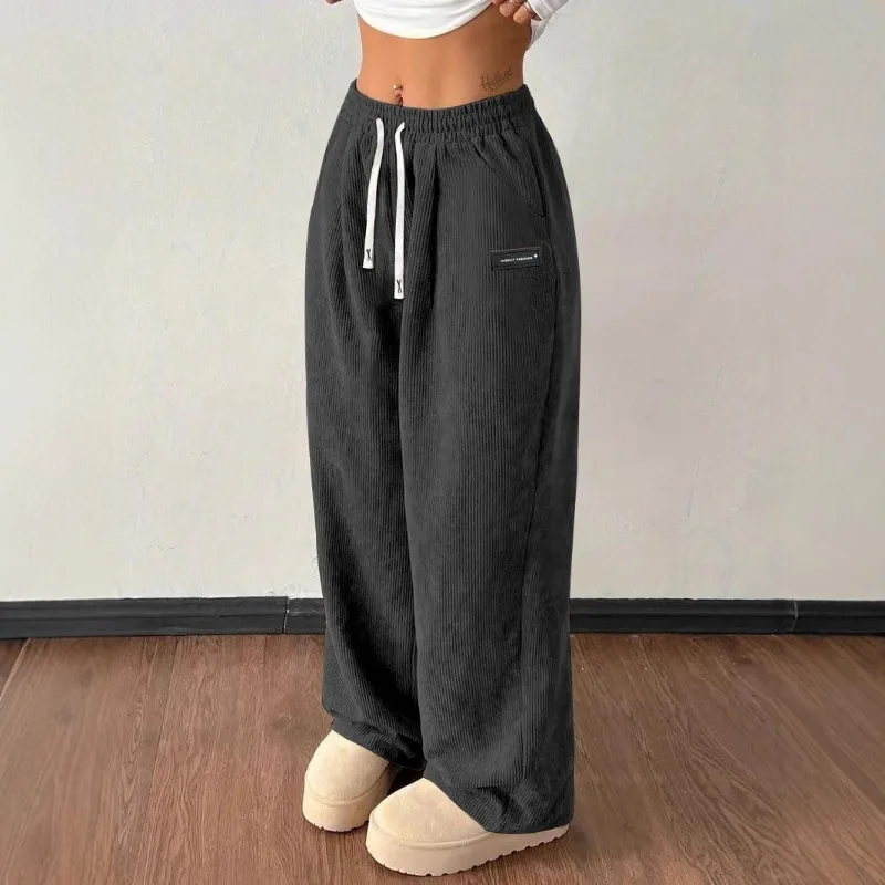 Autumn Straight Leg Long Pants Wide Leg Trousers Quick Dry Printed Elastic Waist Loose Fit Sports Lightweight sweatpants