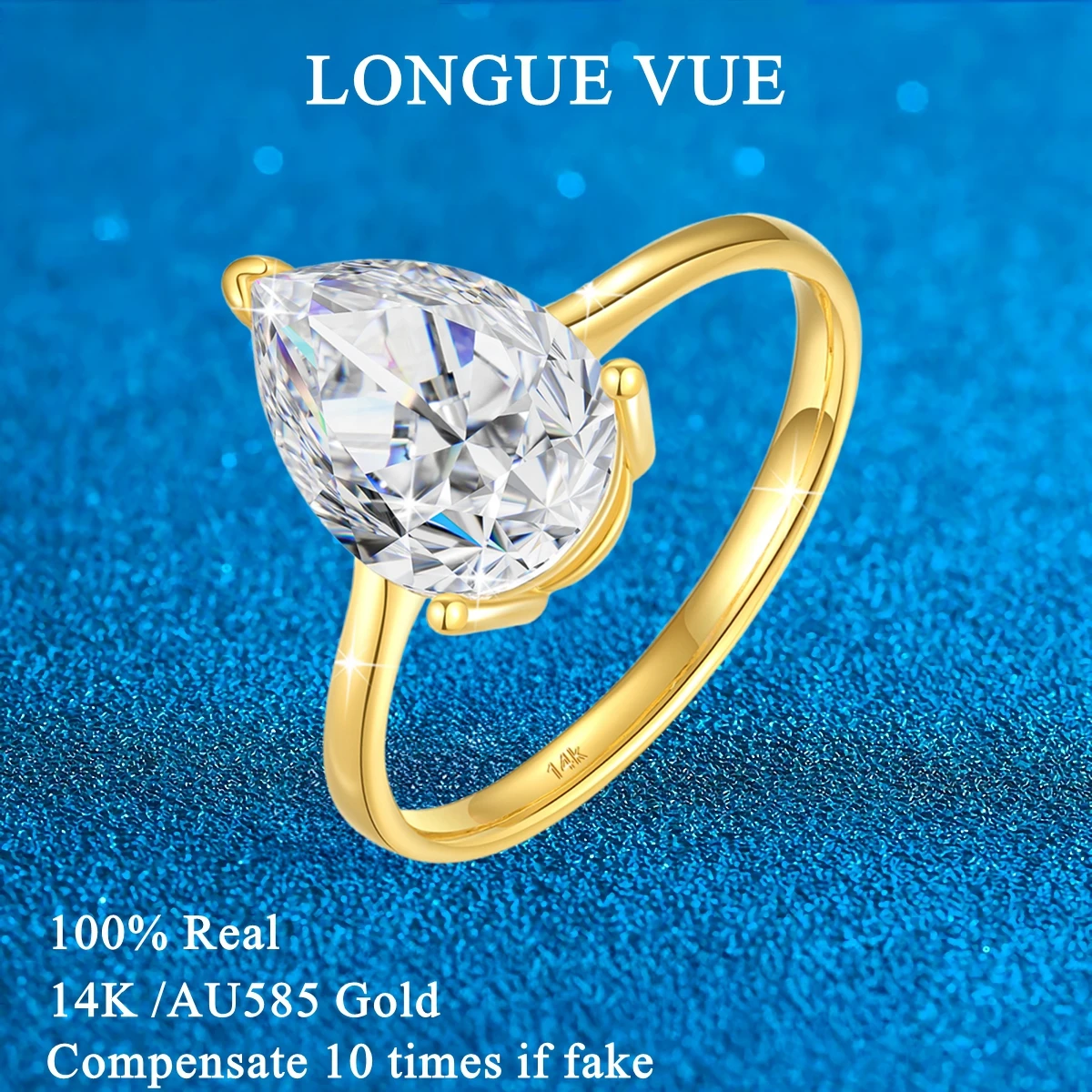 

Real Gold AU585 14K 2 Carat Pear Cut Moissanite Rings Woman Engagement Finger Jewelry Promise Wedding Lab Diamond Ring Gift